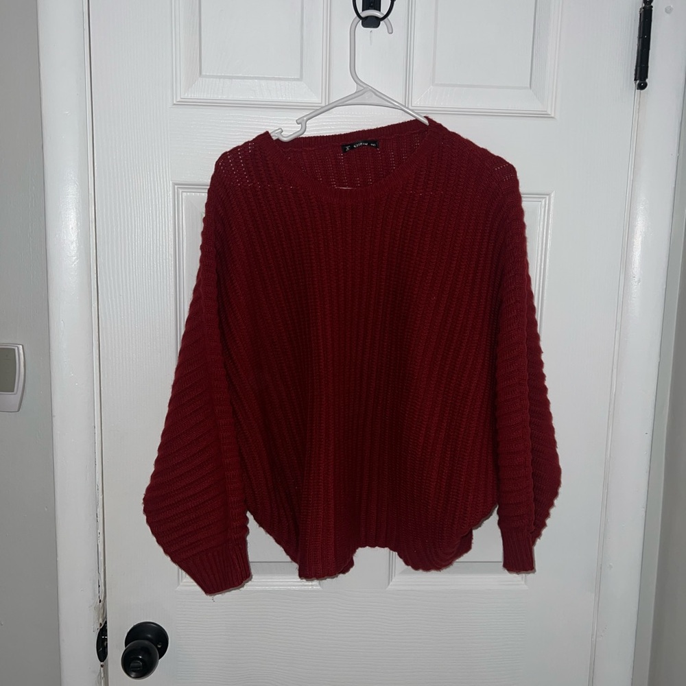 SHEIN Rich Burgundy Crew Neck Sweater